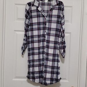  Don't Stop Believing plaid polyester button tunic